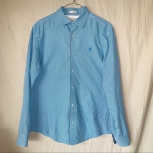 long sleeve gingham baby blue penguin shirt